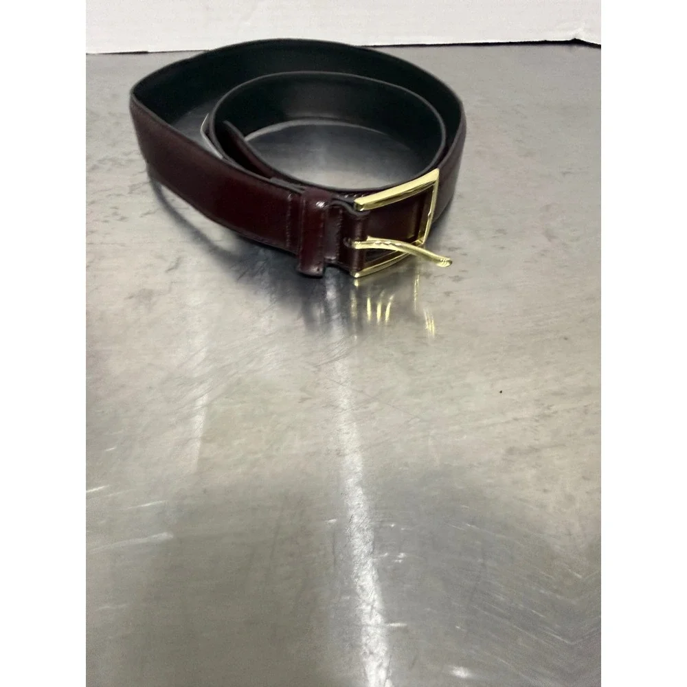 Jos. A. Bank Mens Dark Red Burgundy Genuine Leather Dress Belt Gold Buckle 36
